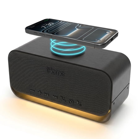 iHome Lux Bluetooth Speaker, 10W Charging Pad, 6H Playtime, White Noise Mode, Warm LED Light, TWS Pairing, FM Radio