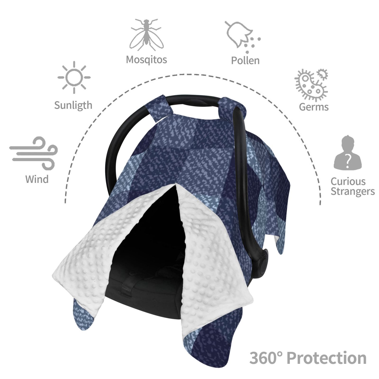 Car Seat Cover Baby - Blue Gingham Buffalo Check Breathable Infant Car Seat Cover for Baby Carseat, Lightweight Comfort Baby Essentials Must Haves Newborn Stuff for Girl Boy