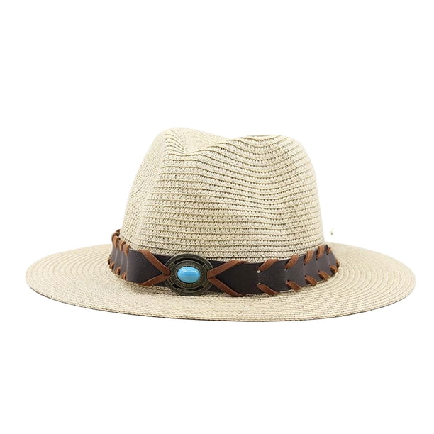 Qarigey Sombrero de vaquero occidental cómodo y duradero para adultos con sombreros de vaquero negros de lado ancho para mujeres Sombreros beige M(56-58cm)