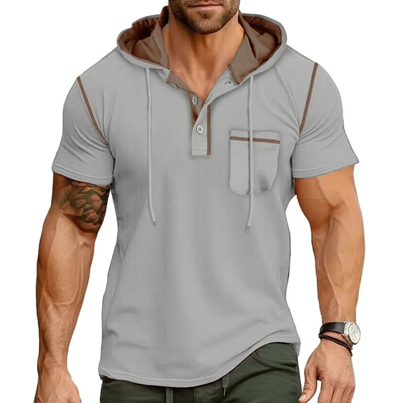 FAHUOMU Men's Casual Polo Shirts Short Sleeve Hoodie Tee Classic Summer Button Golf Lightweight Pullover Shirt with Pocket