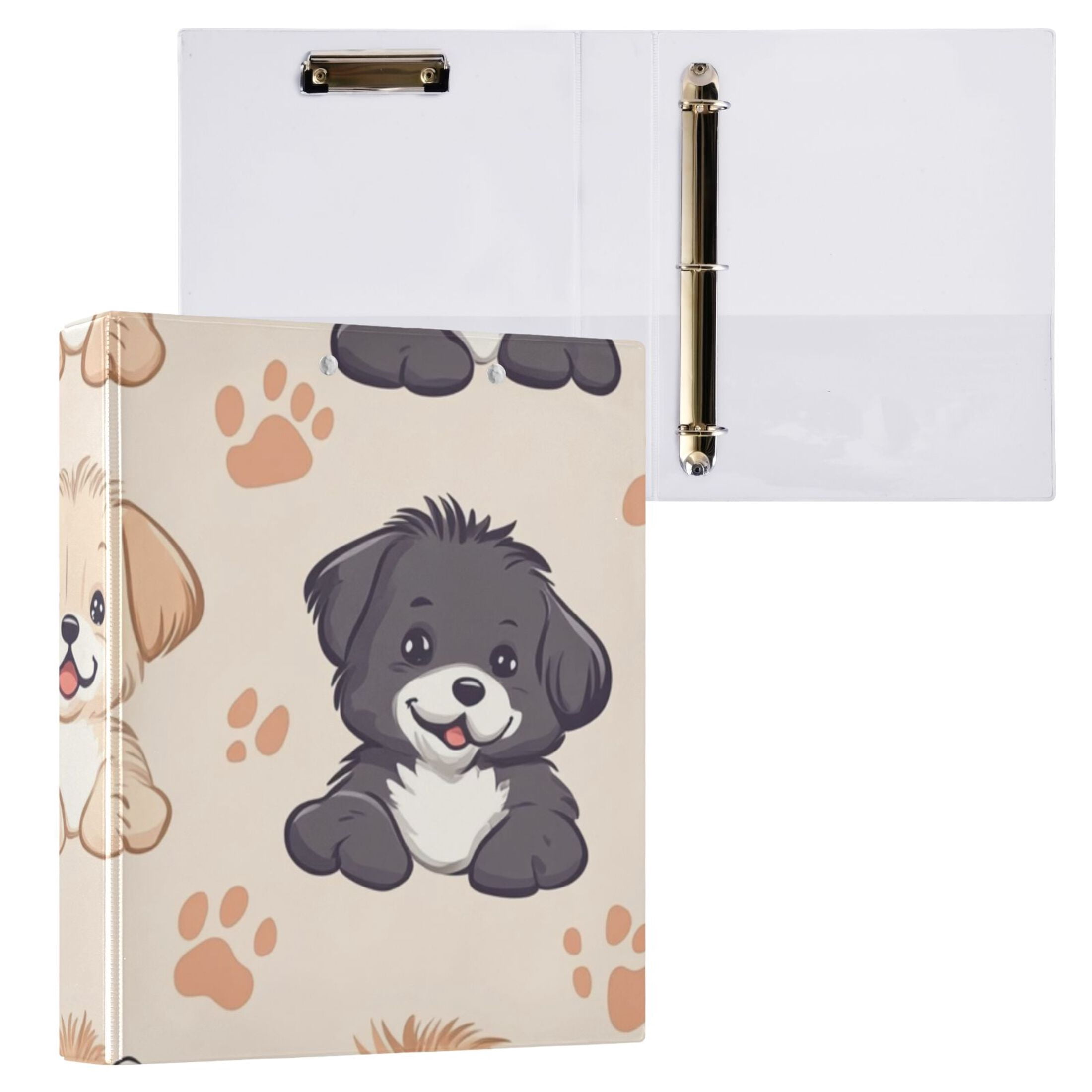 Smile Puppys Dogs 3 Ring Binders 1.5 inch Hardcover File Folders with Interior Pockets A4 Size Organizer for School Office Hospital