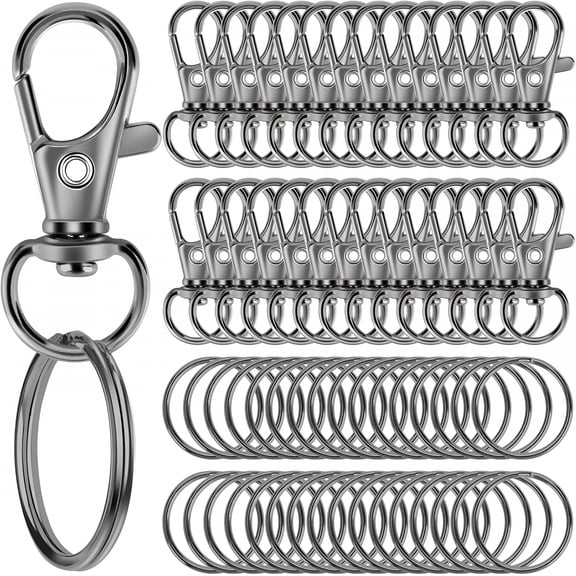 DESIGNICE 60PCS Keychain Making Kit,Including 30PCS Keychains Clips Hooks and 30PCS Key Chain Rings,Lobster Claw Clasps with Keychains Rings Accessories for Crafts,Gun Black