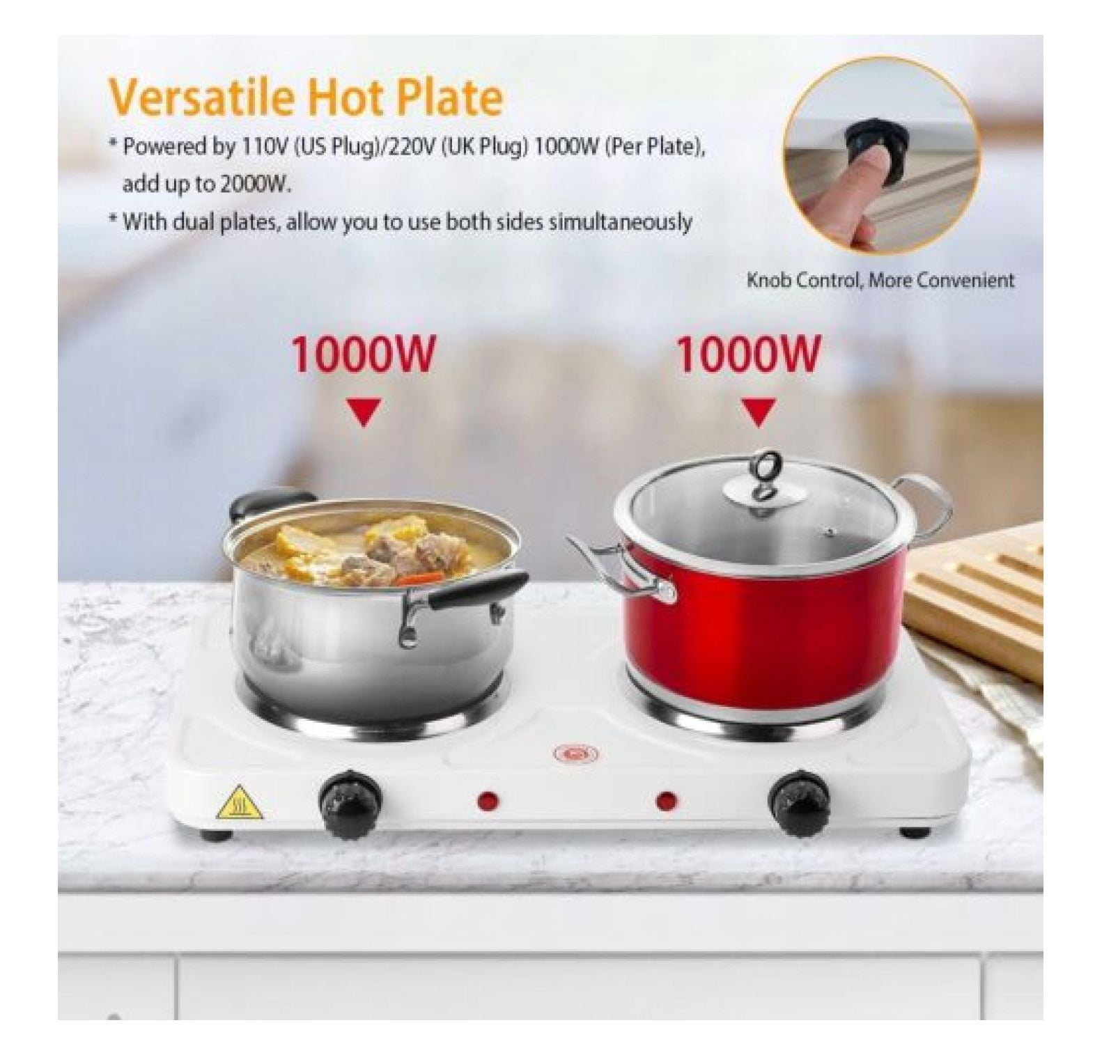 2000W Portable Cooktop Dual Burner Cast Iron Electric Stove for Kitchen Cooking