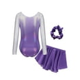 thumbnail image 6 of FEOYA Gymnastics Leotards for Girls Long Sleeve Kid Sparkly Dance Unitards Athletic Ballet Outfit with Skirt Hairband 3 Piece 5-6 Years Purple, 6 of 6