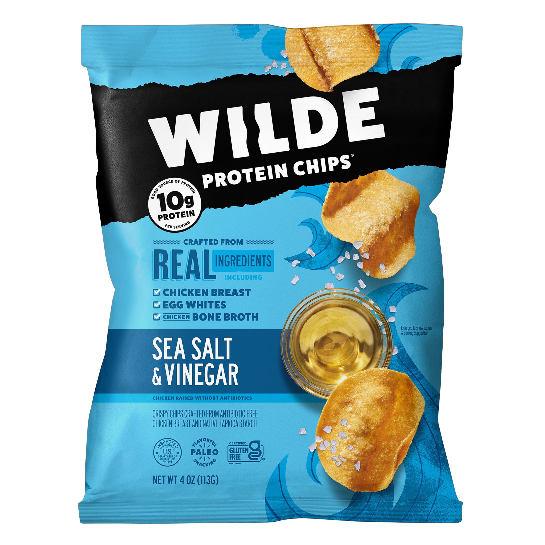 (2 pack) WILDE Protein Chips Sea Salt & Vinegar, Thin Crispy High Protein, Keto Low Carb Snack, 4.0 Oz