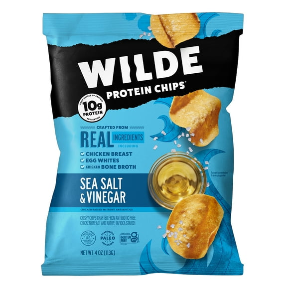 WILDE Protein Chips Sea Salt & Vinegar, Thin Crispy High Protein, Keto Low Carb Snack, 4.0 Oz
