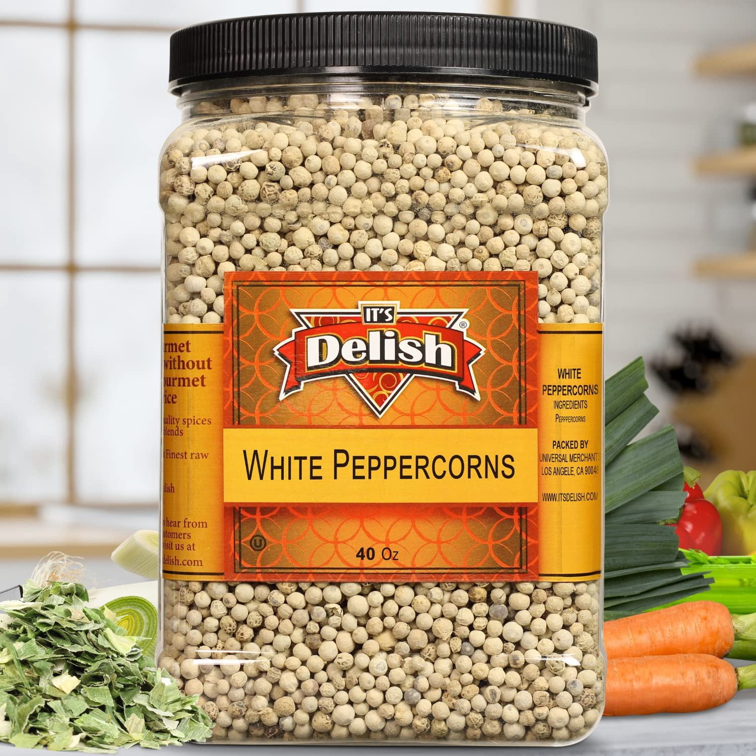 Whole White Peppercorns by It's Delish  40 OZ 2.5 LBS Jumbo Reusable Container  Whole White Pepper Corns - Premium Dried Peppercorns for Grinder Refill  All Natural, Kosher & Fresh