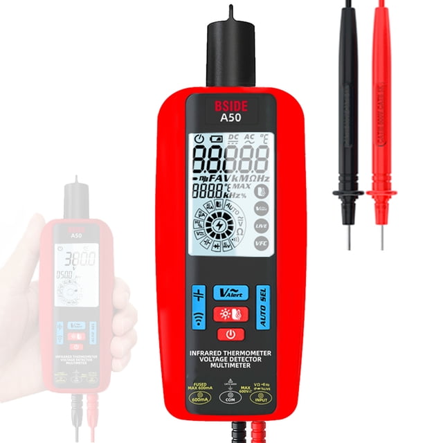 BSIDE BSIDE-A50 Multifunctional Infrared Thermometer and Digital Multimeter with Comprehensive Measurement Capabilities, Battery-Powered, Silicone Case, EVA Storage Bag, and V-alert Hazardous Voltage