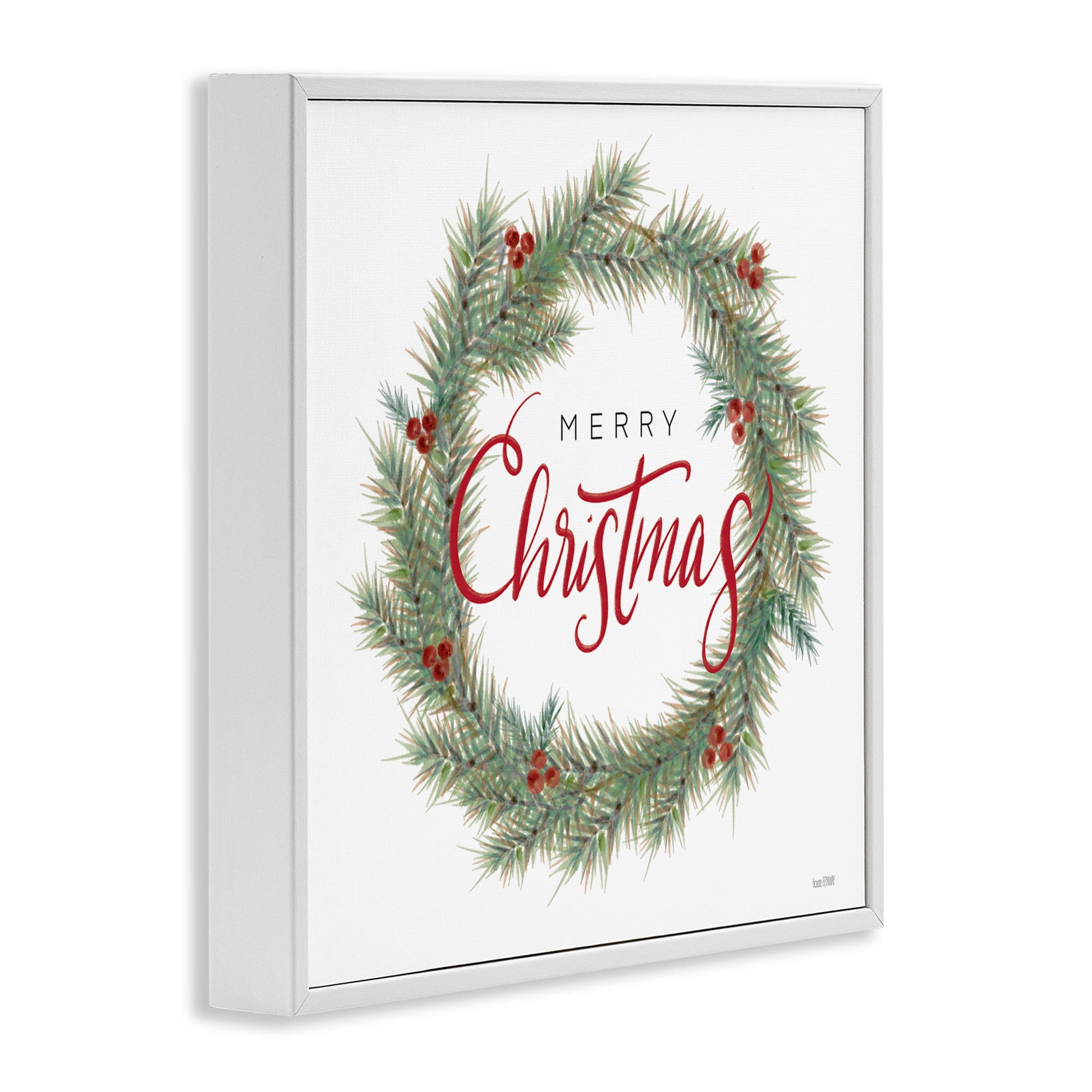 Stupell Industries Traditional Merry Wreath Holiday Painting White Framed Art Prints Wall Art, 17 x 17