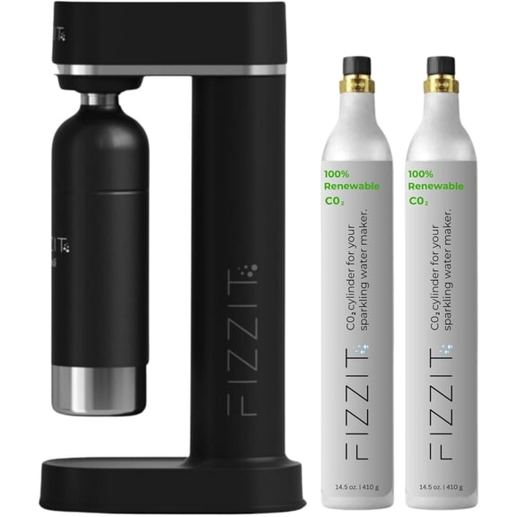 Black Stainless Steel Sparkling Water Maker with 2 CO2 Cylinders & 1L Reusable Bottle