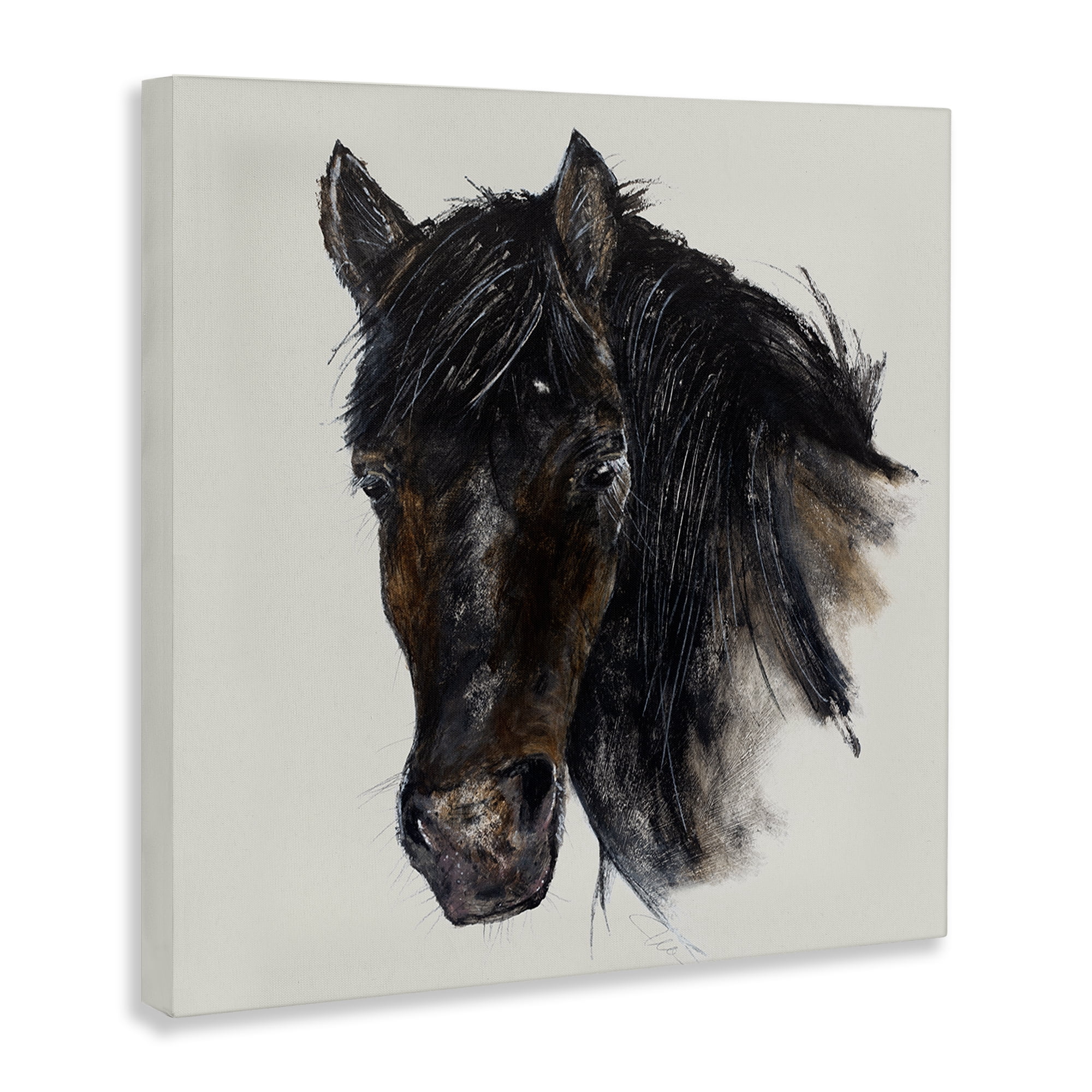 Stupell Industries Paint Stroke Black Horse Animals Painting Wrapped Canvas Art Print Wall Art, 30 x 30