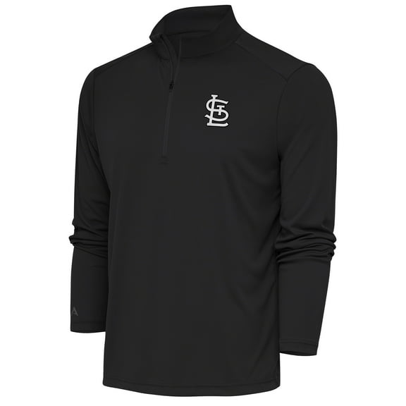 Men's Antigua Charcoal St. Louis Cardinals Metallic Tribute Quarter-Zip Top