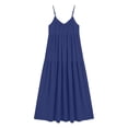 thumbnail image 6 of VBVC Women's Cotton Linen Spaghetti Strap Maxi Dress , Summer Casual Long Dress For Women , Ladies' Loose Fit Beach Vacation Dress with Pockets,Blue,S-2XL, 6 of 7