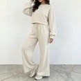 thumbnail image 5 of Women's Vintage Polka Dot 2 Piece Outfits Crop Sweatshirt and Loose Fit Wide Leg Flare Pants Y2K Retro Streetwear Casual Tracksuit Set White, 5 of 7
