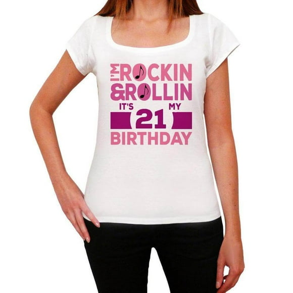 T-Shirt Graphique pour Femmes Rockin '& Roll', C'est Mon Anniversaire 21 21e Anniversaire 21 Ans Cadeau 2003 Vintage Éco-Femmes à Manches Courtes Nouveauté Tee