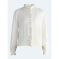 thumbnail image 5 of Free Assembly Women's Ruffle Neck Pointelle Cardigan Sweater, Midweight, Sizes XS-XXL, 5 of 5
