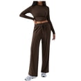 thumbnail image 2 of QSXADF Fall 2 Piece Sweatsuits Women Casual Tracksuit Set Solid Crew Neck Long Sleeve Drawstring Waist Pocket Pants Set Comfortable Women Fall Winter Outfits, 2 of 4
