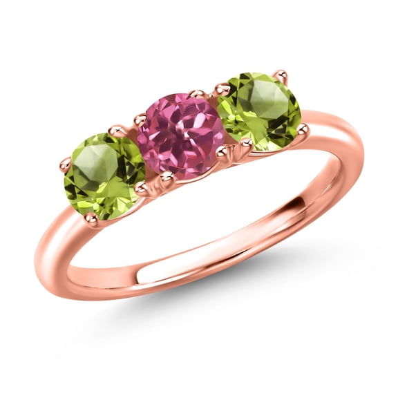 Gem Stone King 18K Rose Gold Plated Silver Pink Tourmaline and Green Peridot Engagement Ring for Women | 1.62 Cttw | Round 5MM | Gemstone October Birthstone | Size 6