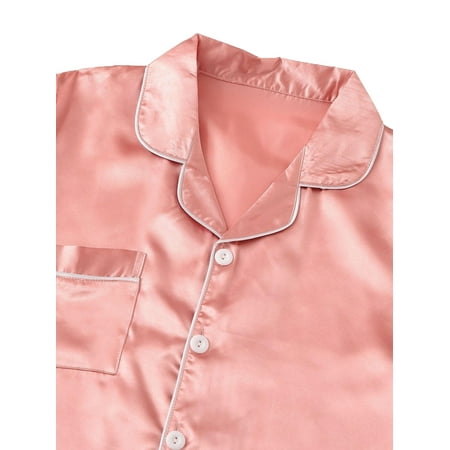 

Womens Pajama Sets Pocket Lapel Sleepwear Coral Pink S