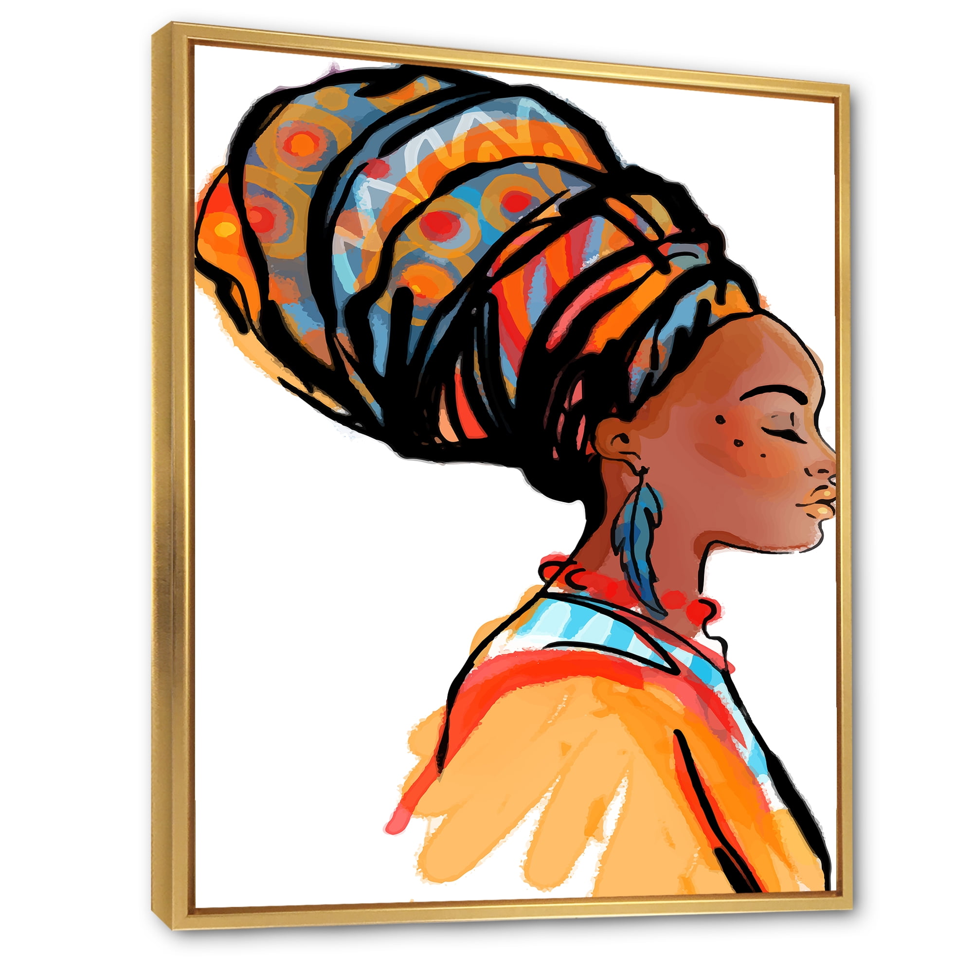 Designart 'Afro American Woman with Turban I' Modern Framed Canvas Wall Art Print