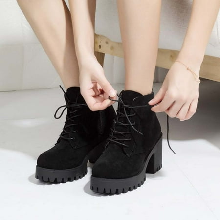 

Babysbule Womens Winter Boots ShoesWomen s Winter Flock Boots Chunky Heel High Heel Short Boots Round-Toe Side Zipper Boots