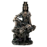 7 Inch Bronze Water And Moon Kuan Yin Buddhism Statue Figurine