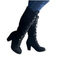 thumbnail image 4 of kakina CMSX Women'S Retro Shoes Casual Mid Calf Boots Lace Up Boots Leather Thick Low-Heeled Side Zipper Winter Boots Faux Fur Lining, 4 of 9