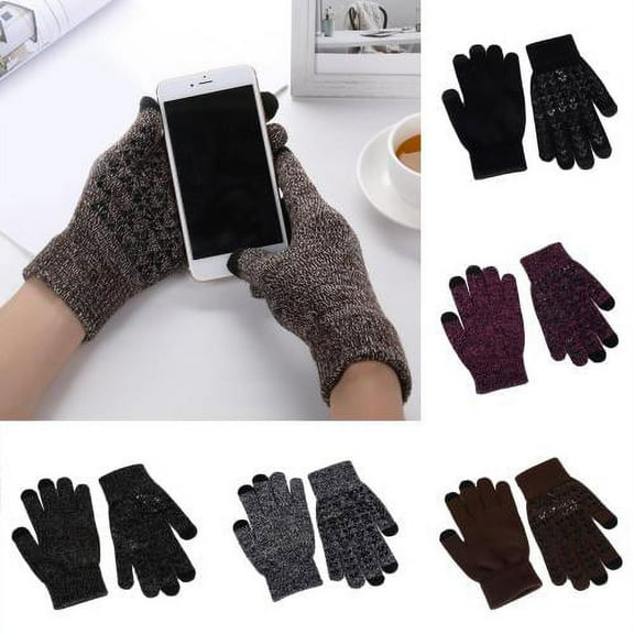 SPRING PARK 2 Pairs Winter Knitted Gloves Touchscreen Warm Soft Full Finger Texting Anti-Slip  for Women Men