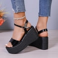 thumbnail image 3 of Xucatan Women's Patent Leather Wedge Sandals, Peep Toe Double Strap Slides with Espadrille Sole, Adjustable Ankle Buckle Platform Heels, Versatile Summer Party Footwear Gift, 3 of 8