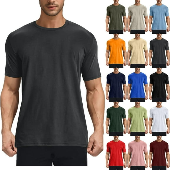 Dxzfnsa Mens Short Sleeve T Shirt Solid Color Round Neck Lightweight Breathable T-Shirts Gym Tee for Athletic Running Casual S-4XL