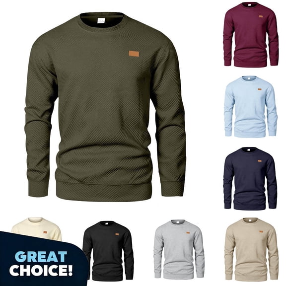 YODETEY George Men’s Textured Crew Neck Sweatshirt with Long Sleeve, Big and Tall Heavyweight Mens Knit Pullover Sweater , Beige,Size XXL