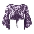 thumbnail image 4 of IUJSOY Wrap Bell Long Sleeve for Women Floral Lace Tie Front Crop Cardigan Belly Dance, 4 of 7