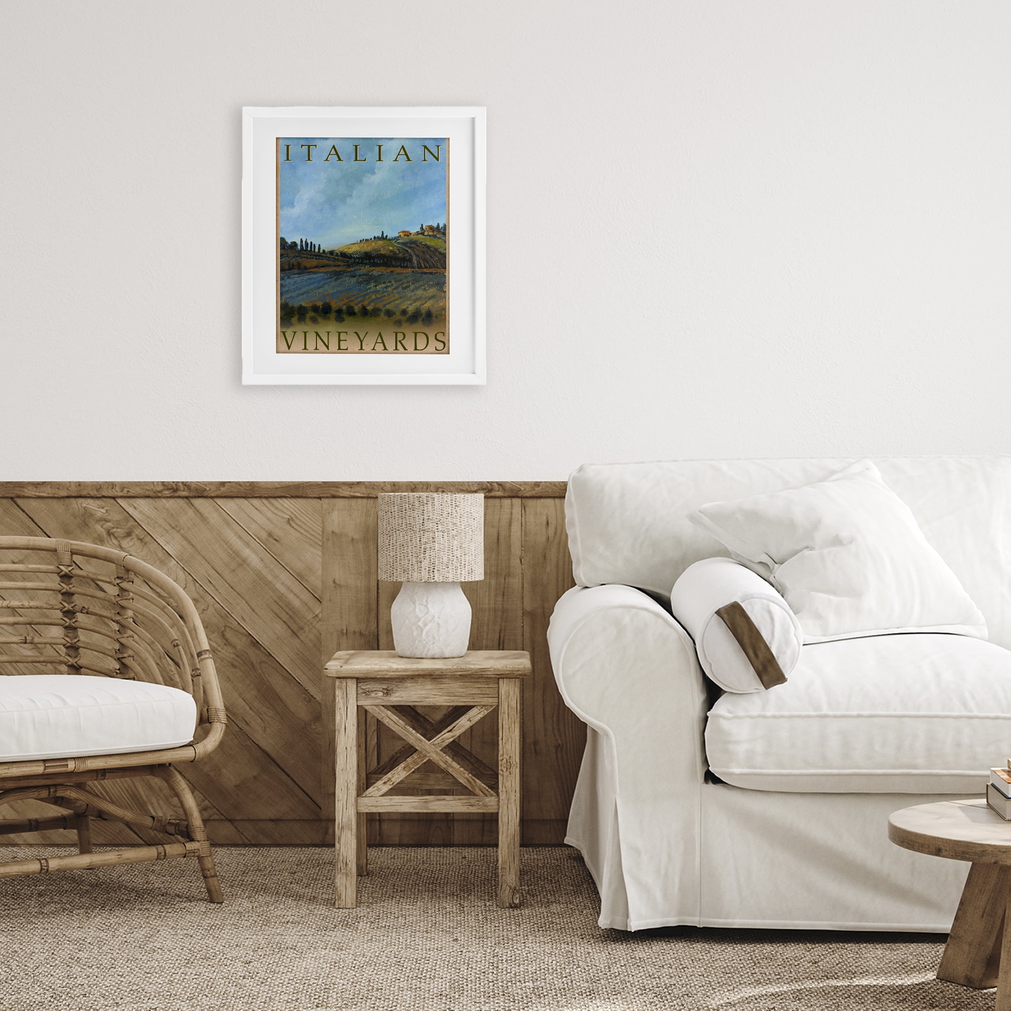 Stupell Industries Italian Vineyards Vintage Poster White Framed Print Under Glass, design by Kingsley