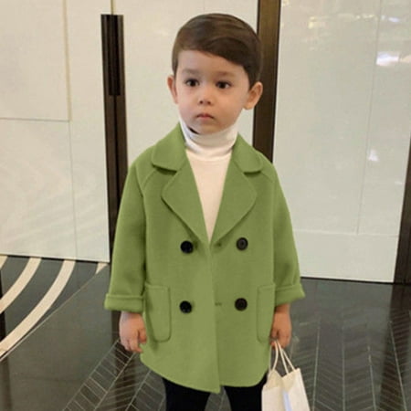 

FZM Christmas Toddler Kids Baby Girls Boys Plaid Solid Coat Elegant Notched Collar Double Jacket Wool Coat Trench Coat