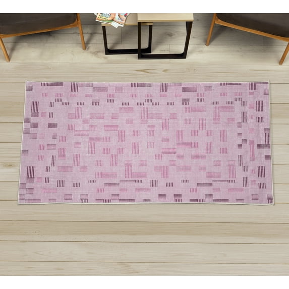 Modern Decorative Rug, Geometric Themed Design Squares by Bars Simplistic Striped Look Pattern, Quality Carpet for Bedroom Dorm and Living Room, 6 Sizes, Pale Pink, by Ambesonne