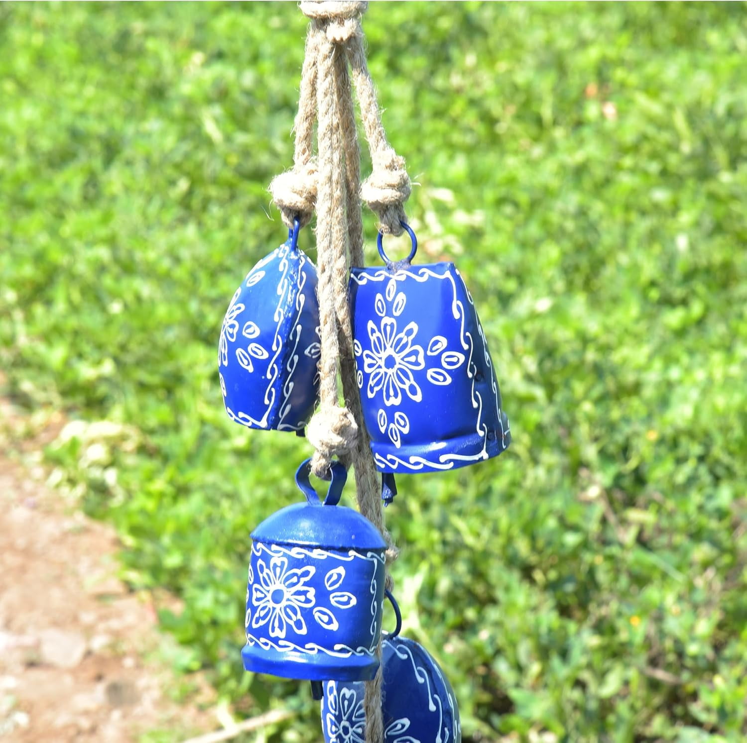 Vivanta Hand Painted Metal Rustic Decorative Hanging Wind Chime, Blue Floral, 25 inch, Housewarming Gift, Outdoor Decor for Backyard Garden Porch Patio and Home Decor