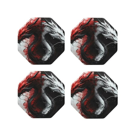 

Matuu Cool Black And White Dragon for Cup Coasters Set of 4 Leather Coasters Desk Coasters for Office Measures 4” x 4”-Octagon
