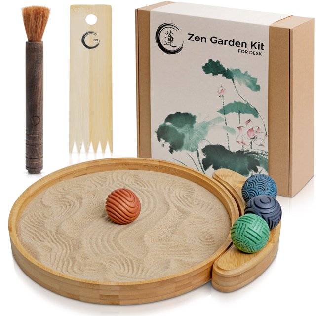 ENSO SENSORY Kit de jardín zen japonés para escritorio - 12 bambú arena jardín Zen D cor | Regalo de meditación | Herramienta de terapia sensorial para la atención plena y el bienestar emocional