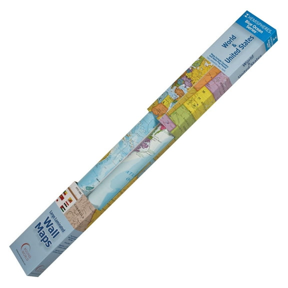 Hemispheres Blue Ocean Series World/USA Laminated Wall Maps, 2-Pack