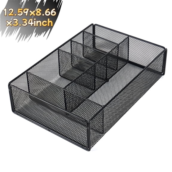 Metal Paper Plate Organizer and Silverware Caddy - 6 Compartment Utensil Holder for Cups, Napkins, and Utensils