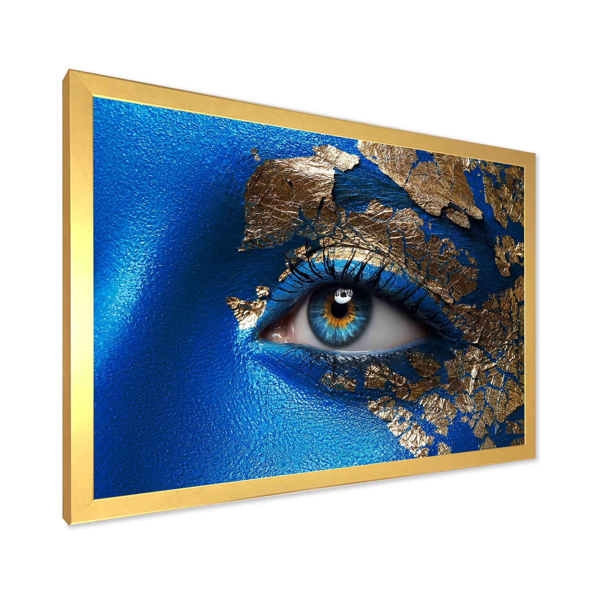 Designart 'Portrait of A Young Woman Model With Blue Make-Up' Modern Framed Art Print