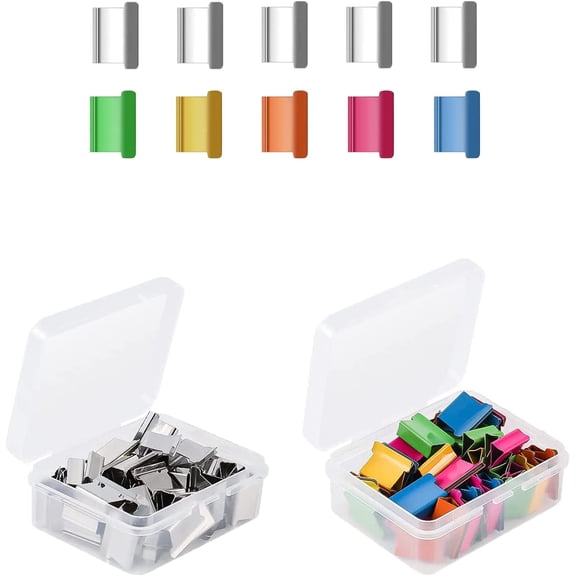 Portable Binder Clip Stapler, 100pcs Reusable Metal Paper Clips, Portable Dispenser (50 Colorful   50 Silver), 2 Small Storage Bins