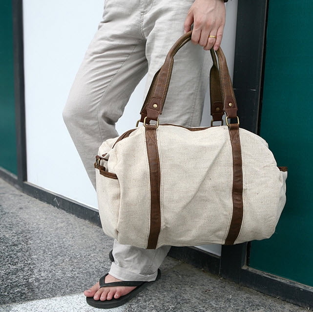 Men's Natural Heavy Linen Duffel & Sport Bag with Dual Straps