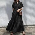 thumbnail image 1 of Summer Holiday Long Dress Women Elegant Maxi Sundress Causal V Neck Short Sleeved Vestidos ZANZEA Solid Oversized Robe FemmeXL Gao Jinjia LED, 1 of 2