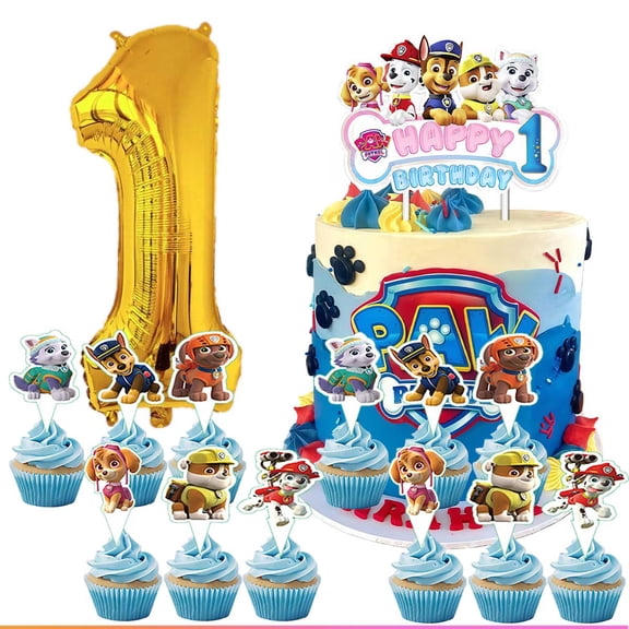 Paw Patrol 1st Party Supplies Decoration Cake Topper Cupcake Big Number Balloon Set Birthday Decor Kit