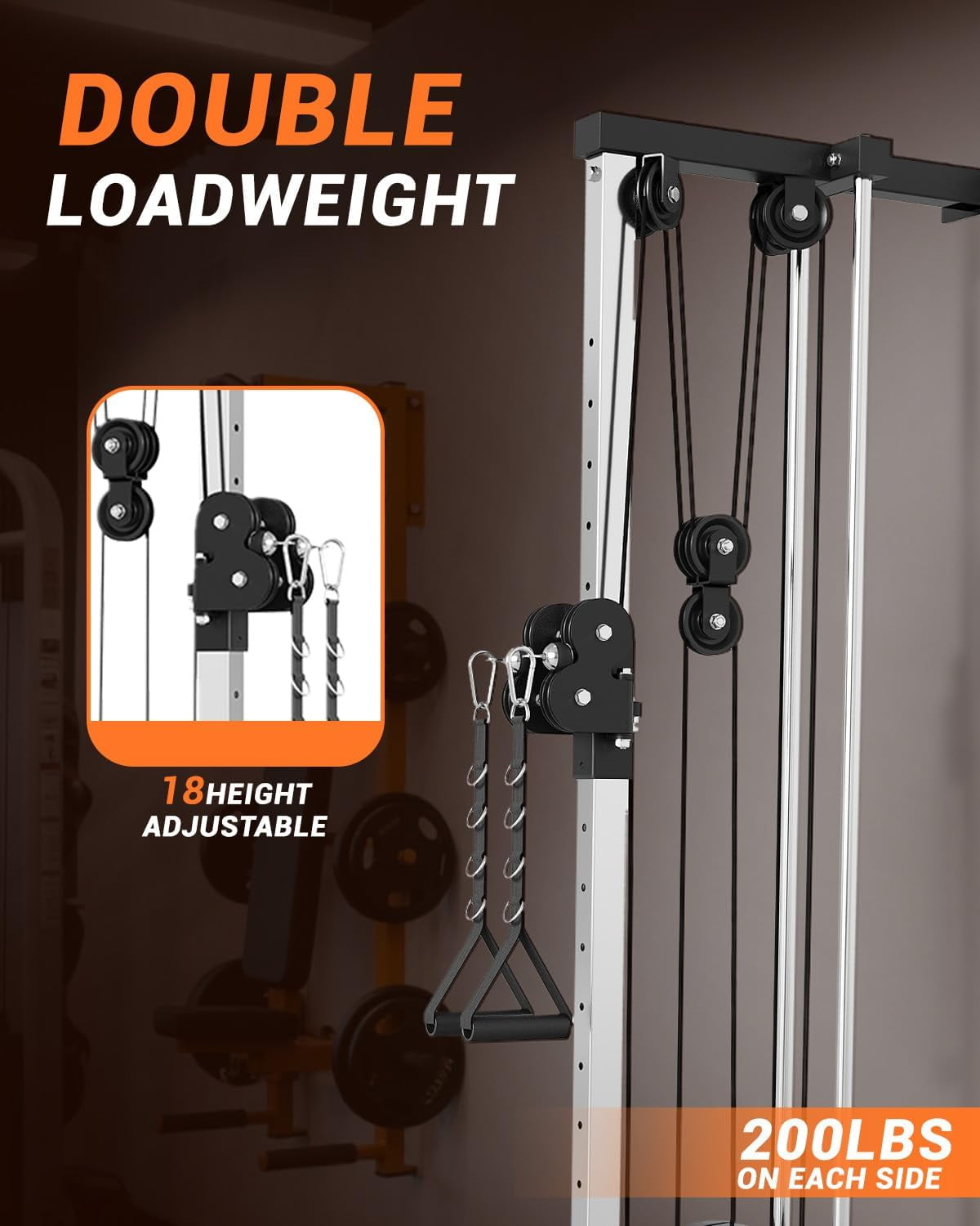 Wall Mount Cable Station, Cable Crossover Machine with 18 Positions, 400LB Capacity, High and Low Cable Crossover Machine for Garage Home Gym