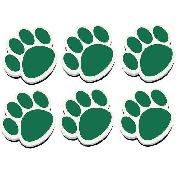 Ashley Productions Magnetic Whiteboard Eraser, Green Paw, Pack of 6