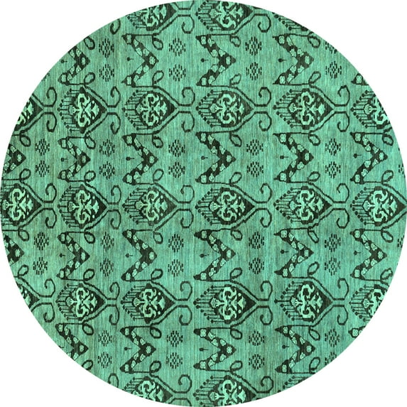 Ahgly Company Machine Washable Indoor Round Abstract Turquoise Blue Modern Area Rugs, 6' Round