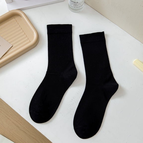 Plus Size Socks Wide Calf Soft Crew Socks Womens Comfortable Breathable Mid Tube Socks Black One Size