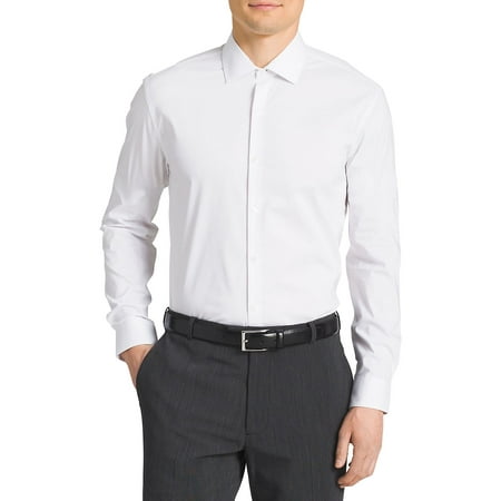 kenneth cole reaction men's technicole slim fit stretch solid spread collar dress shirt , white, 17